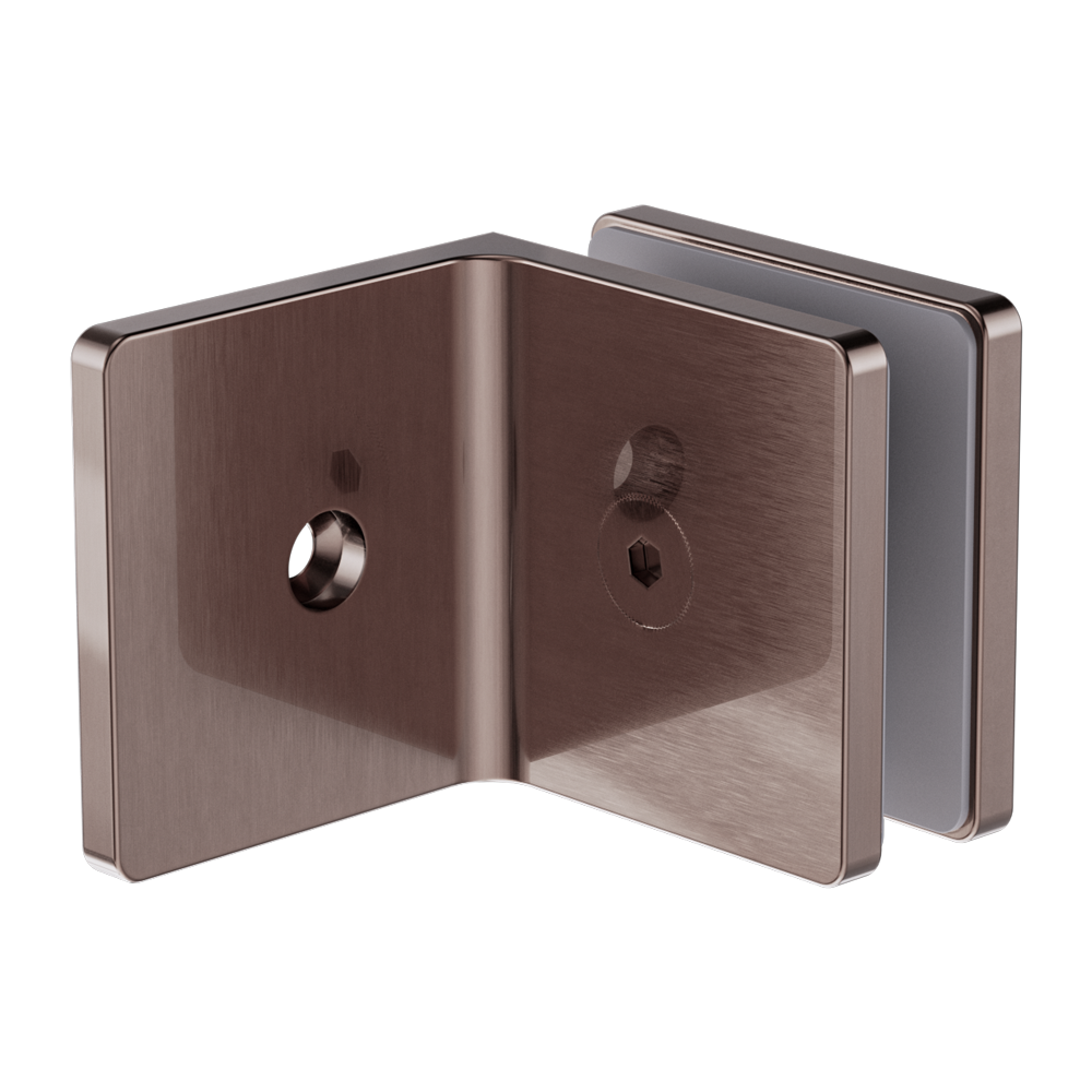 90 DEGREE GLASS TO WALL BRACKET 10MM GLASS BRUSHED BRONZE