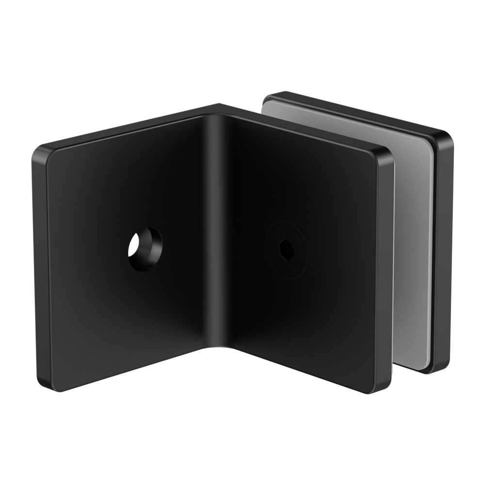 90 DEGREE GLASS TO WALL BRACKET 10MM GLASS MATTE BLACK