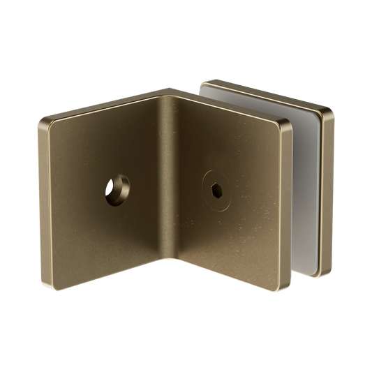 90 Degree Glass To Wall Bracket 10mm Glass Tumbled Antique Brass