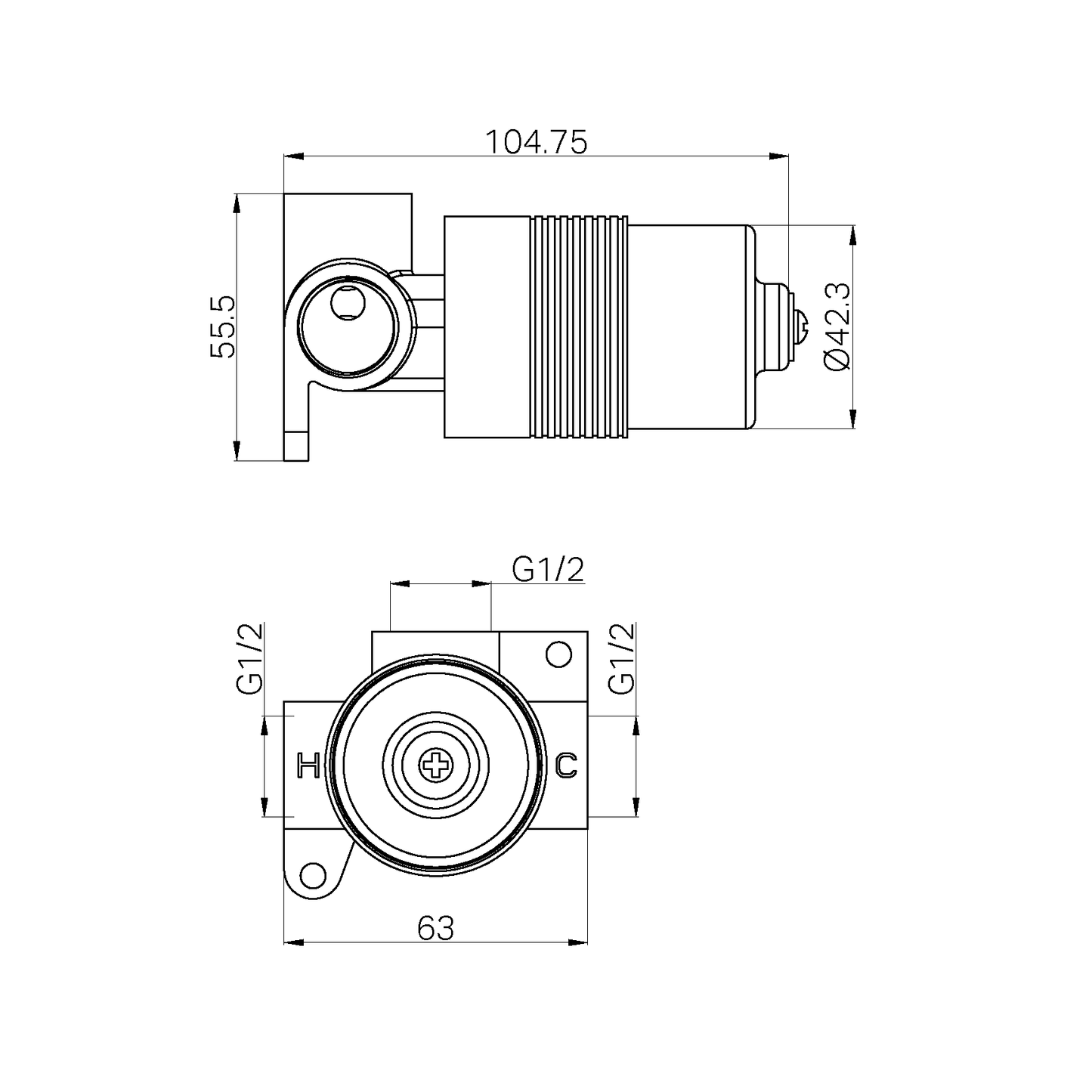 PREMIUM 35MM UNIVERSAL SHOWER MIXER HANDLE UP BODY ONLY (NRUB002AP)