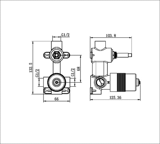 PROJECT 35MM UNIVERSAL SHOWER MIXER WITH DIVERTOR BODY ONLY (NRUB003)