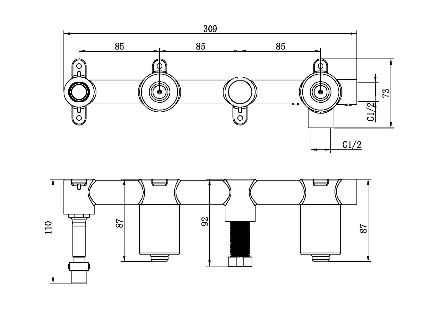 PREMIUM UNIVERSAL PROGRESSIVE SHOWER SYSTEM WITH SPOUT BODY ONLY (NRUB006P)