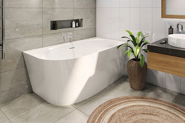 Natalia 1700 Freestanding Back-to-Corner Bath with Integrated Overflow — White Baths, Acrylic Baths