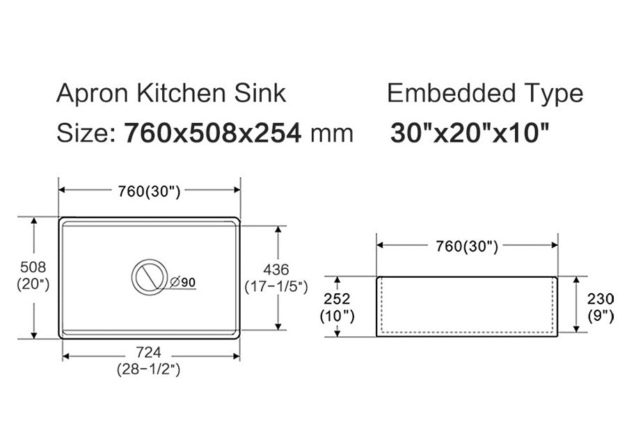 Orta Fine Fireclay Farmhouse Sink With Work Station 760mm LK-S-OFFC760 — Fireclay & Ceramic, Kitchen Sinks
