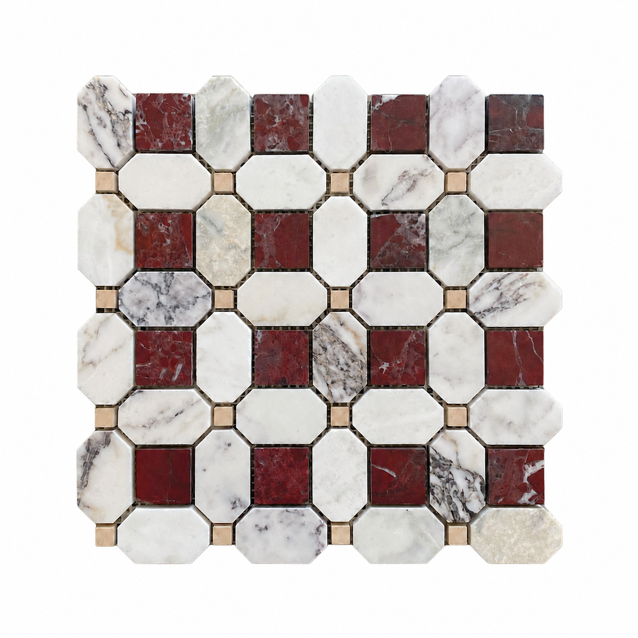 Pambula Rosso Levanto, Viola Oro and Giallo Mix Natural Stone Octagon Mosaic Tile