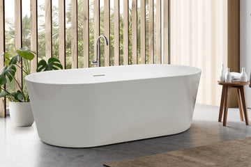 Prezzo 1500/1700 Freestanding Bath with Integrated Overflow — White Baths, Acrylic Baths, Oval Baths