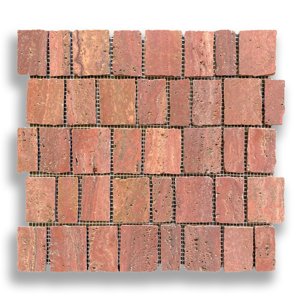 PACIANO RED TRAVERTINE NATURAL STONE ARTISAN CUT MOSAIC TILE