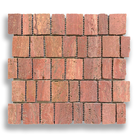 PACIANO RED TRAVERTINE NATURAL STONE ARTISAN CUT MOSAIC TILE