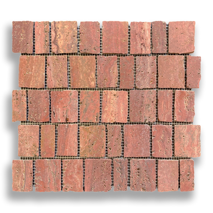 PACIANO RED TRAVERTINE NATURAL STONE ARTISAN CUT MOSAIC TILE