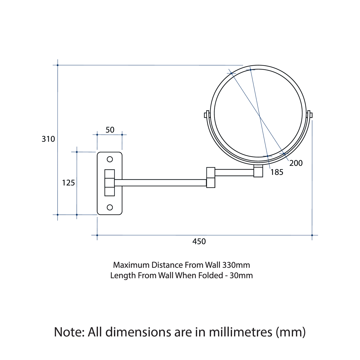 R16SMB 1&5x Magnification Mirror – Matt Black