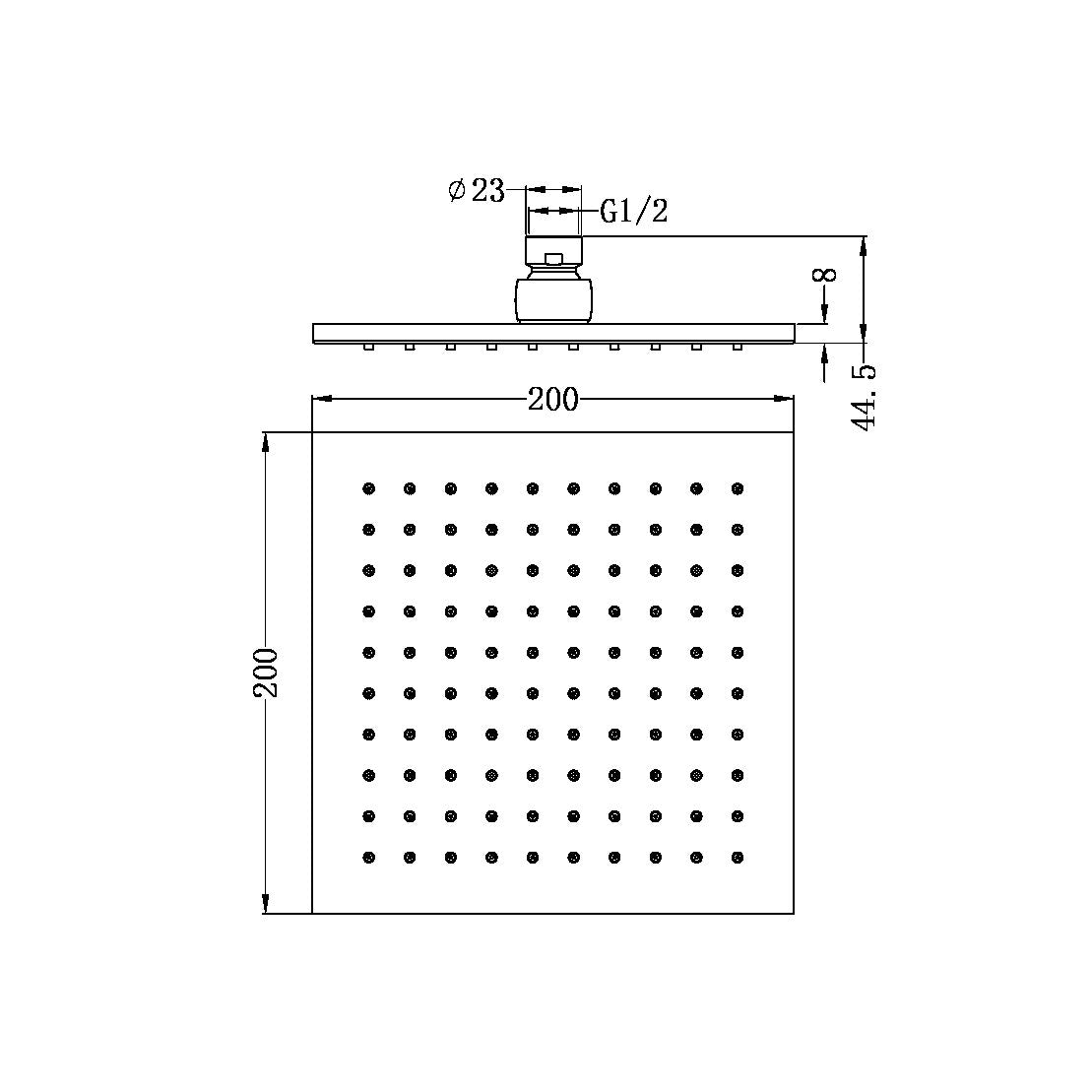 200MM SQUARE SHOWER HEAD CHROME (NRROB0803CH) MATTE BLACK