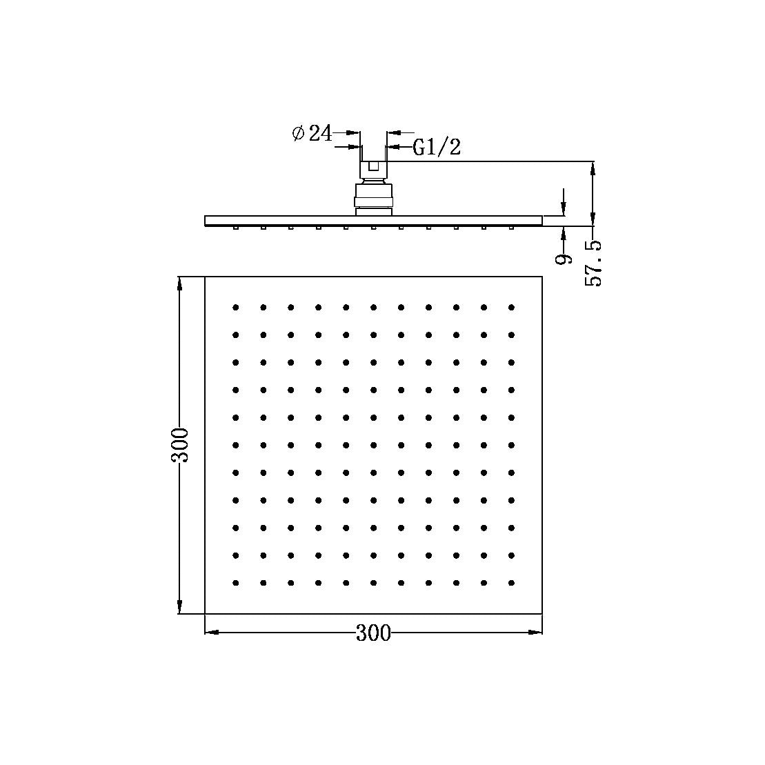 300MM SQUARE SHOWER HEAD MATTE BLACK