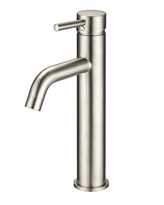Round Tall Basin Mixer Curved PVD Brushed Nickel