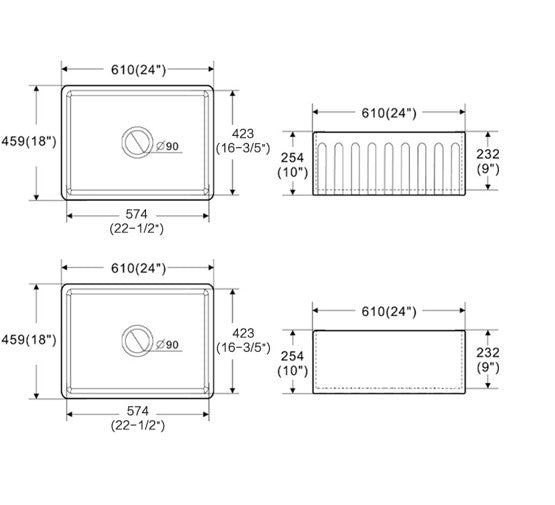Roccia Fine Fireclay Farmhouse Buttler Sink 610mm LK-S-RFFC610