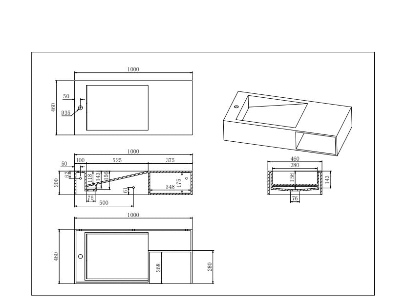 Crete Solid Surface Stone Wall Hung Basin LK-SCW1000-MW
