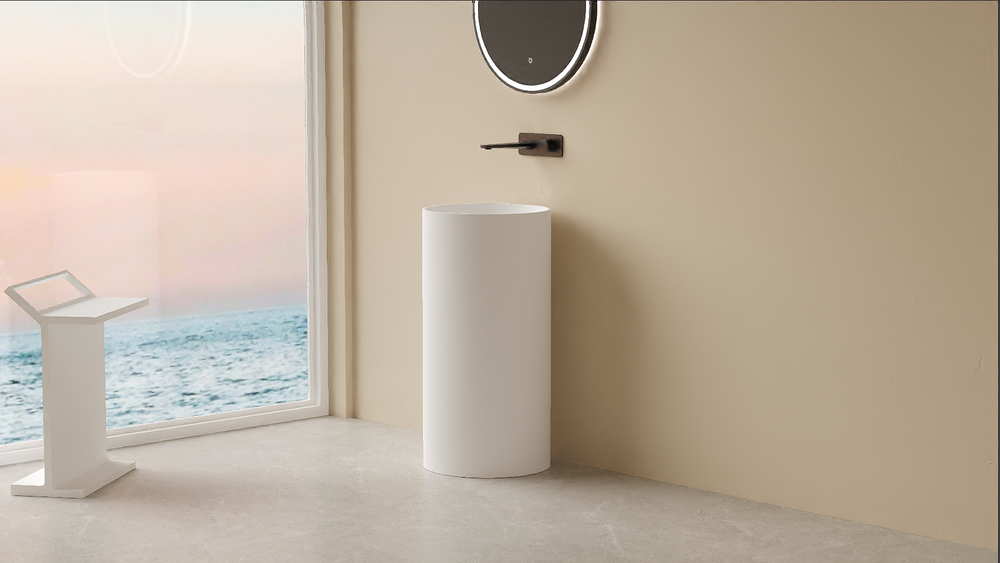 Olley Solid Surface Stone Pedestal Basin LK-SOP450-MW