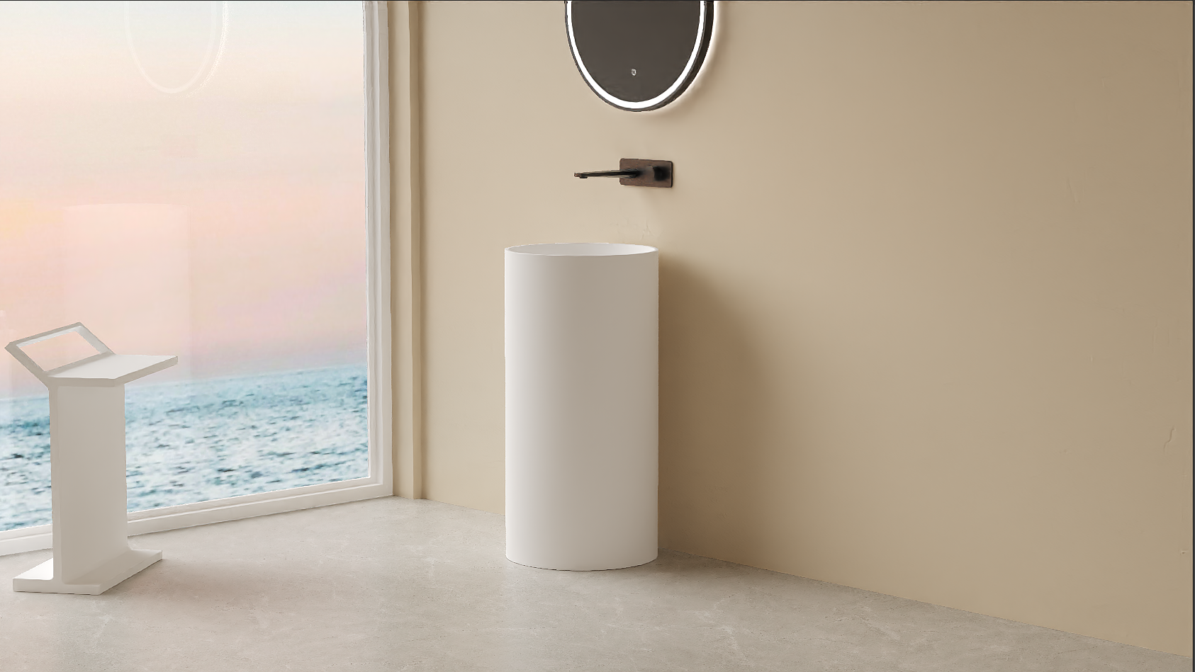 Olley Solid Surface Stone Pedestal Basin LK-SOP450-MW