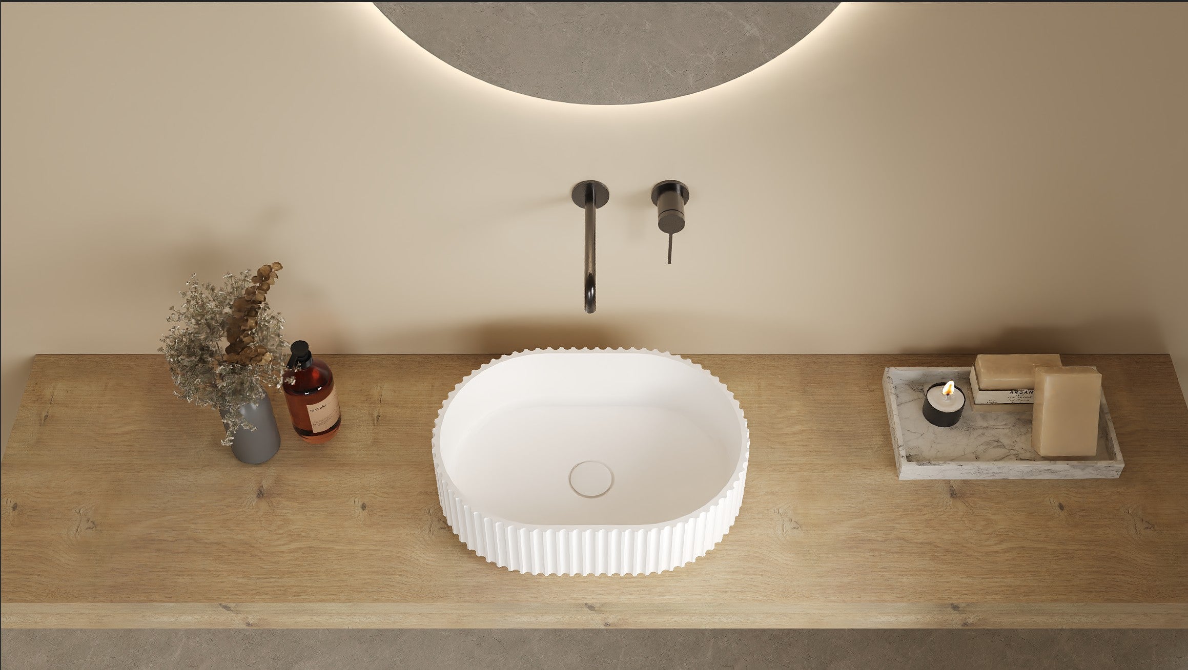 Ellips Fluted Solid Surface Above Counter Basin
