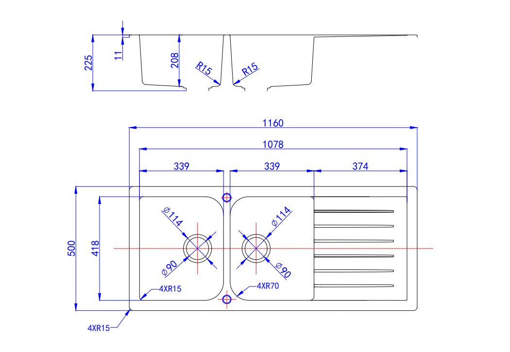 Crete Granite Sink Double Bowl with Drainer LK-GDKS1160-D