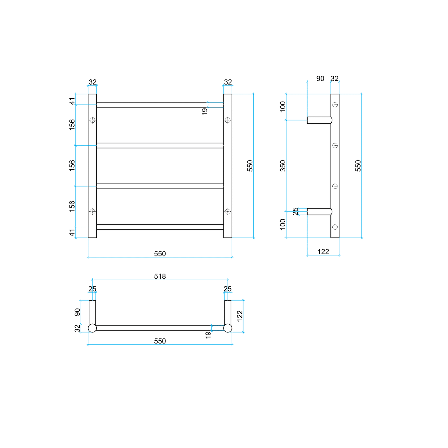 SR25M Straight Round Polished Ladder Heated Towel Rail
