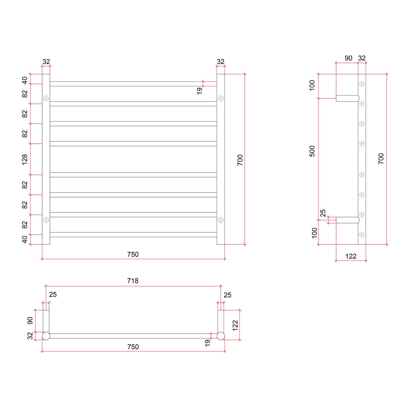 SR33MBN Brushed Nickel Round Ladder Heated Towel Rail