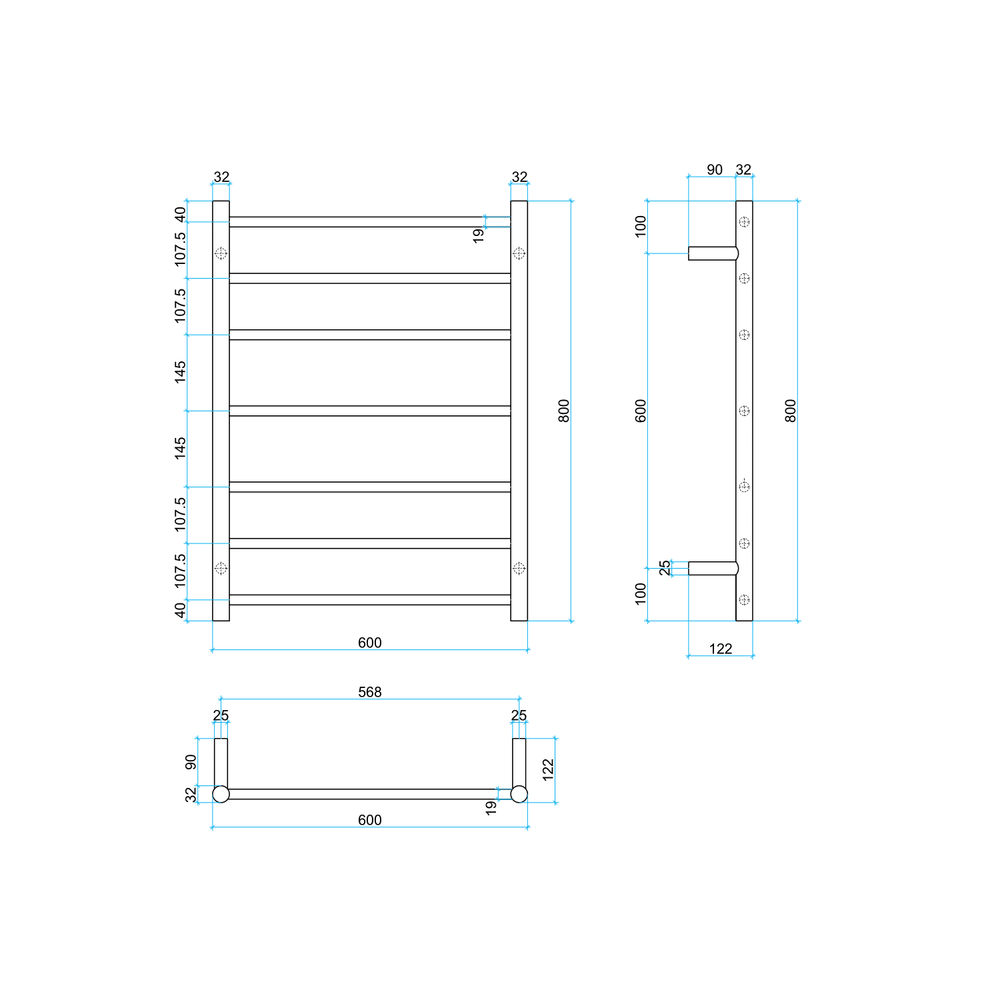 BS44M Straight Round Polished Budget Ladder Heated Towel Rail