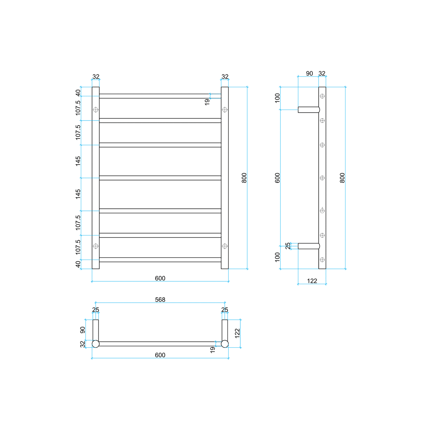 SRB4412 Brushed 12Volt Round Ladder Heated Towel Rail