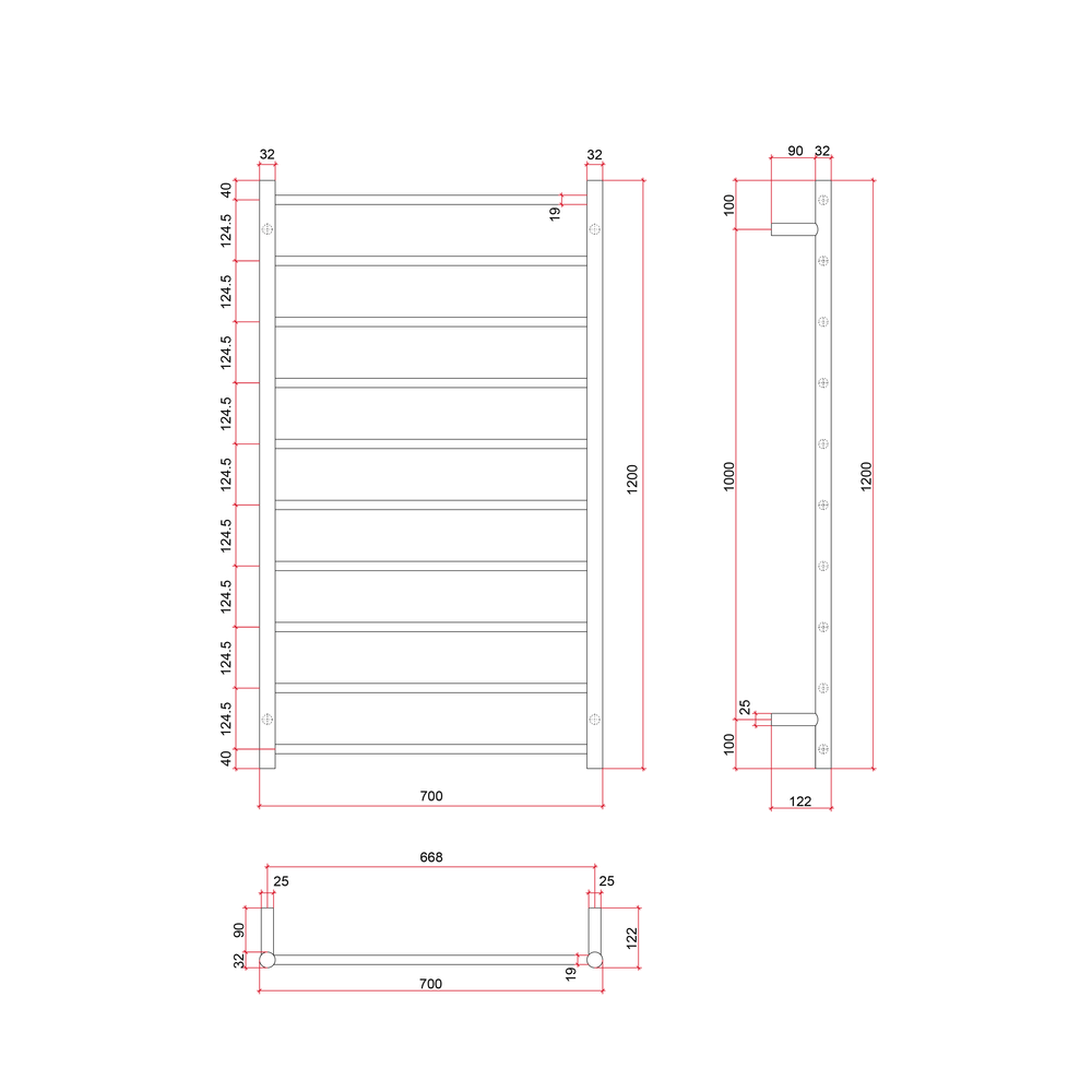 SR69MBB Brushed Brass Straight Round Heated Ladder Rail