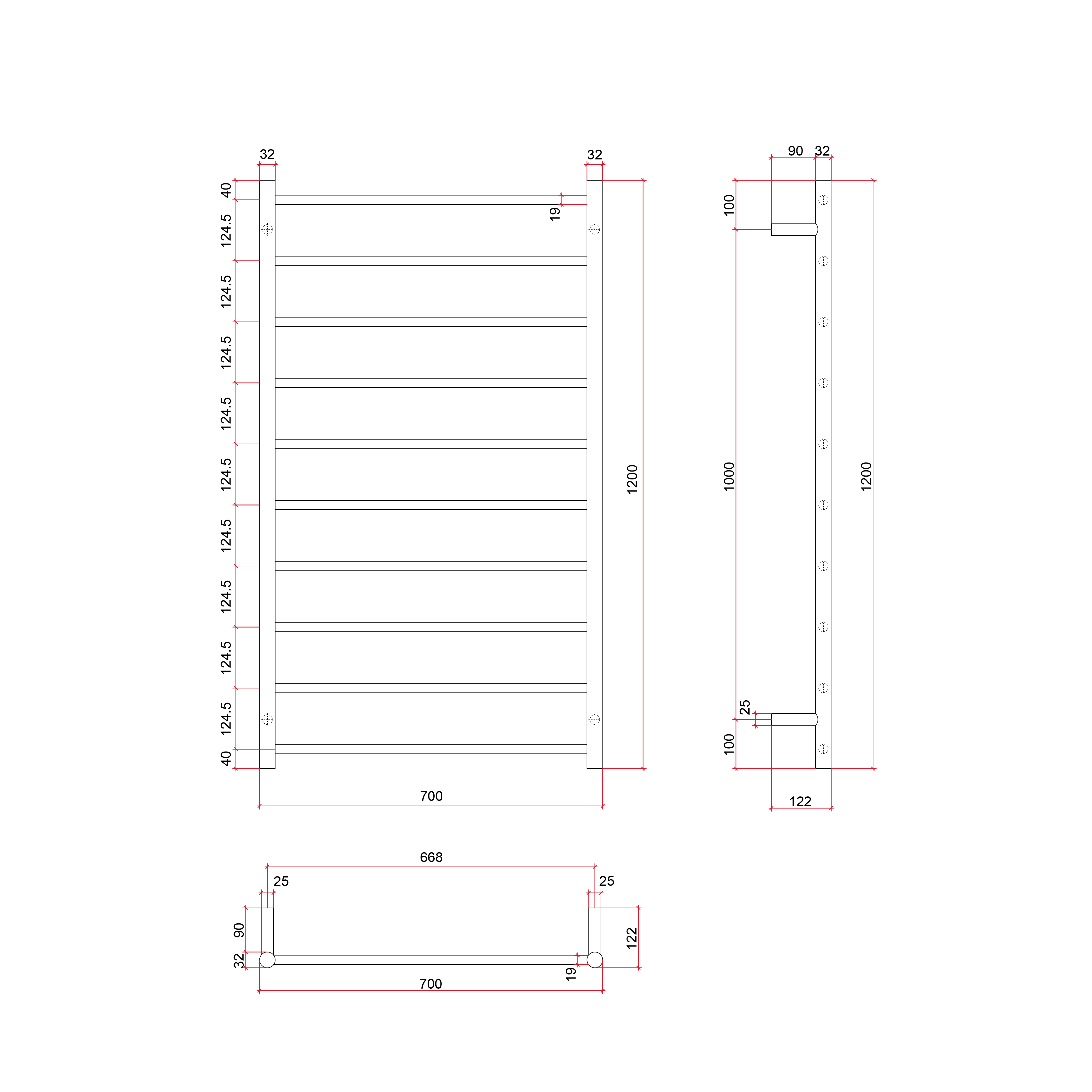 SR69MBN Brushed Nickel Straight Round Heated Ladder Rail