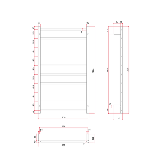 SR69MBN Brushed Nickel Straight Round Heated Ladder Rail