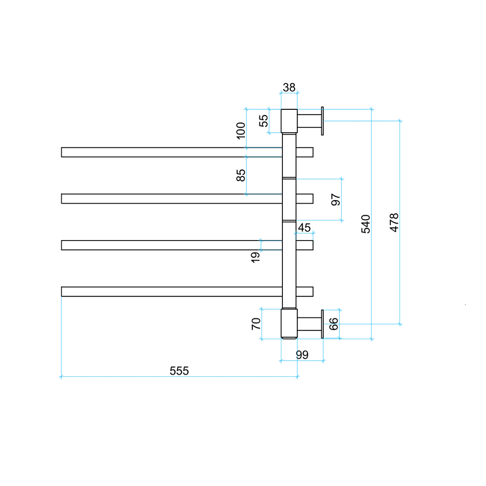 USV35 Straight Square Swivel Polished Non-Heated Towel Rail