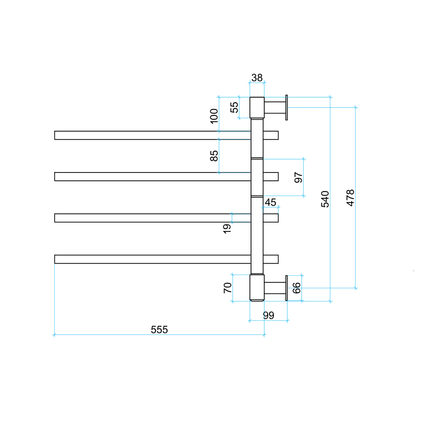 USV35 Straight Square Swivel Polished Non-Heated Towel Rail