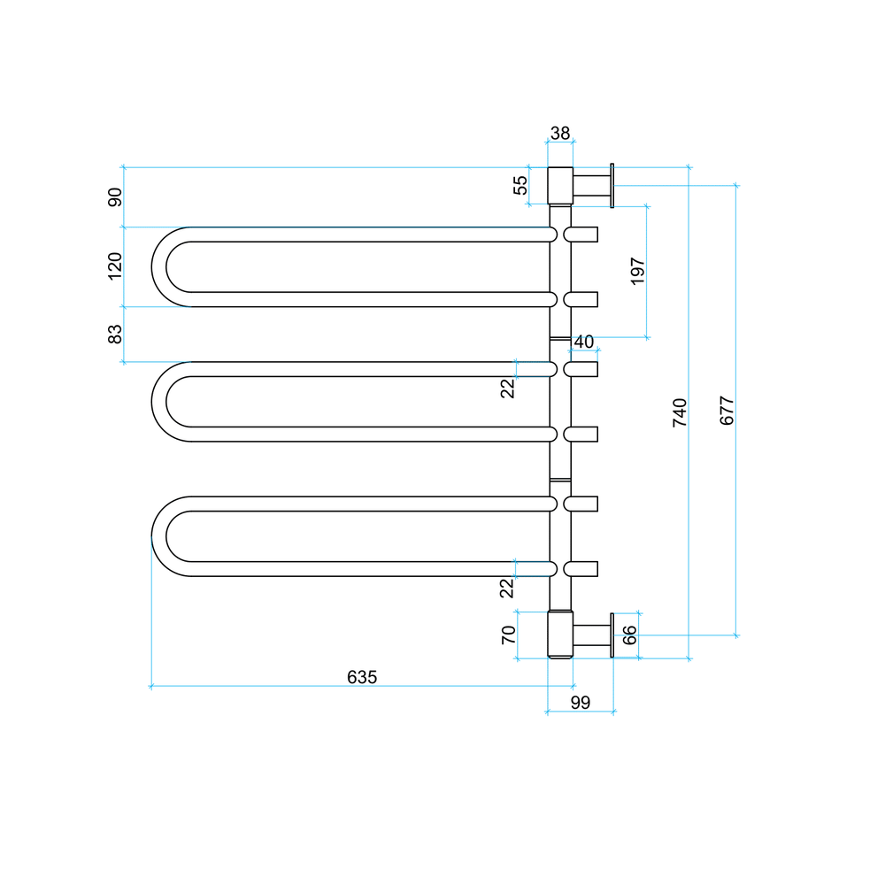 SV43 Straight Round Swivel Polished Heated Towel Rail