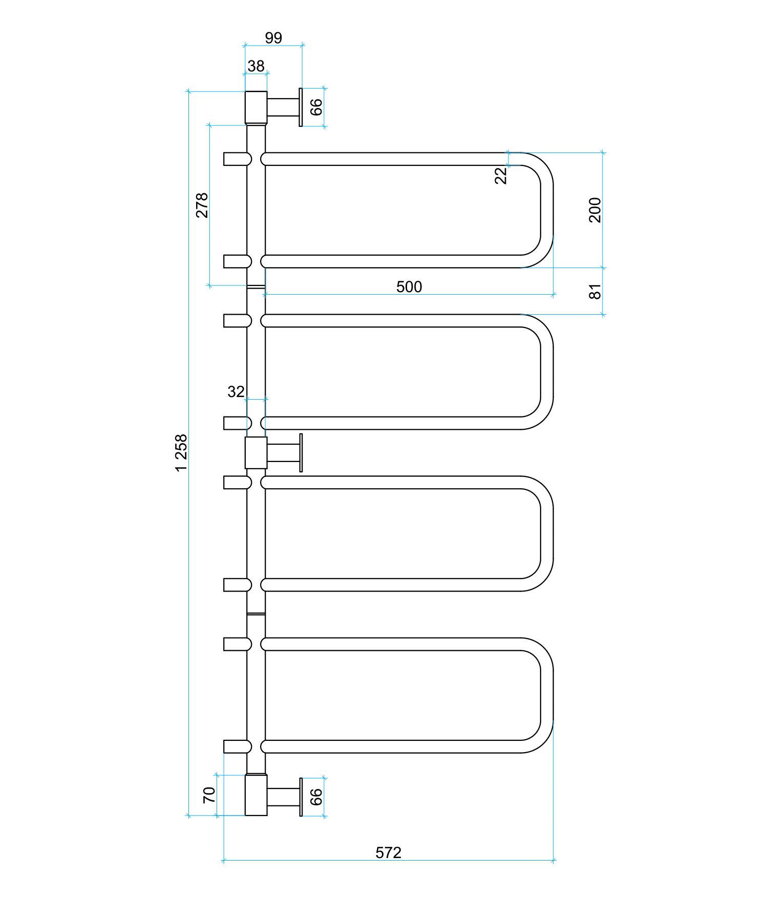 SV68 Straight Round Swivel Polished Heated Towel Rail