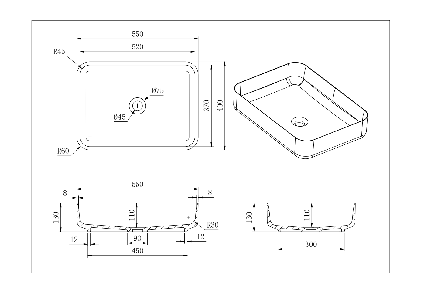 Kliff Solid Surface Above Counter Basin LK-SKA550-MW