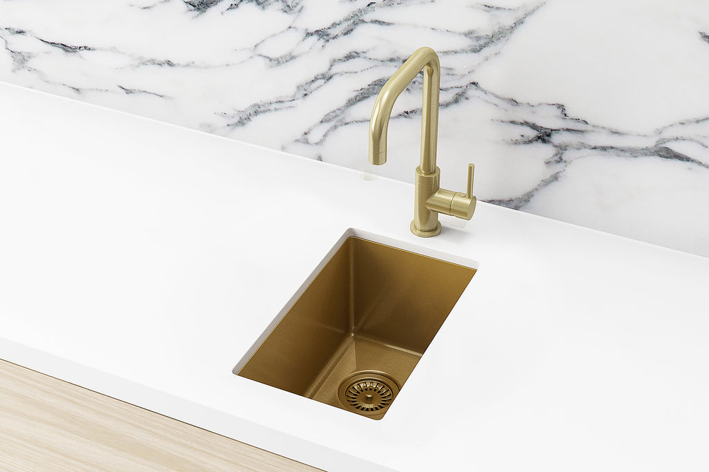 Lavello Bar Sink - Single Bowl 382 X 272 — Brushed Bronze Gold, Stainless Steel, Gold & Brass