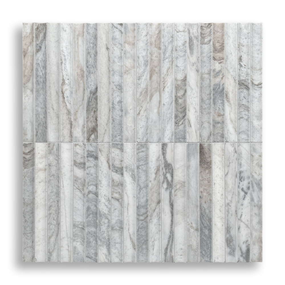 Tamarama Bianco Oro Marble Concave Flute Mosaic Tile