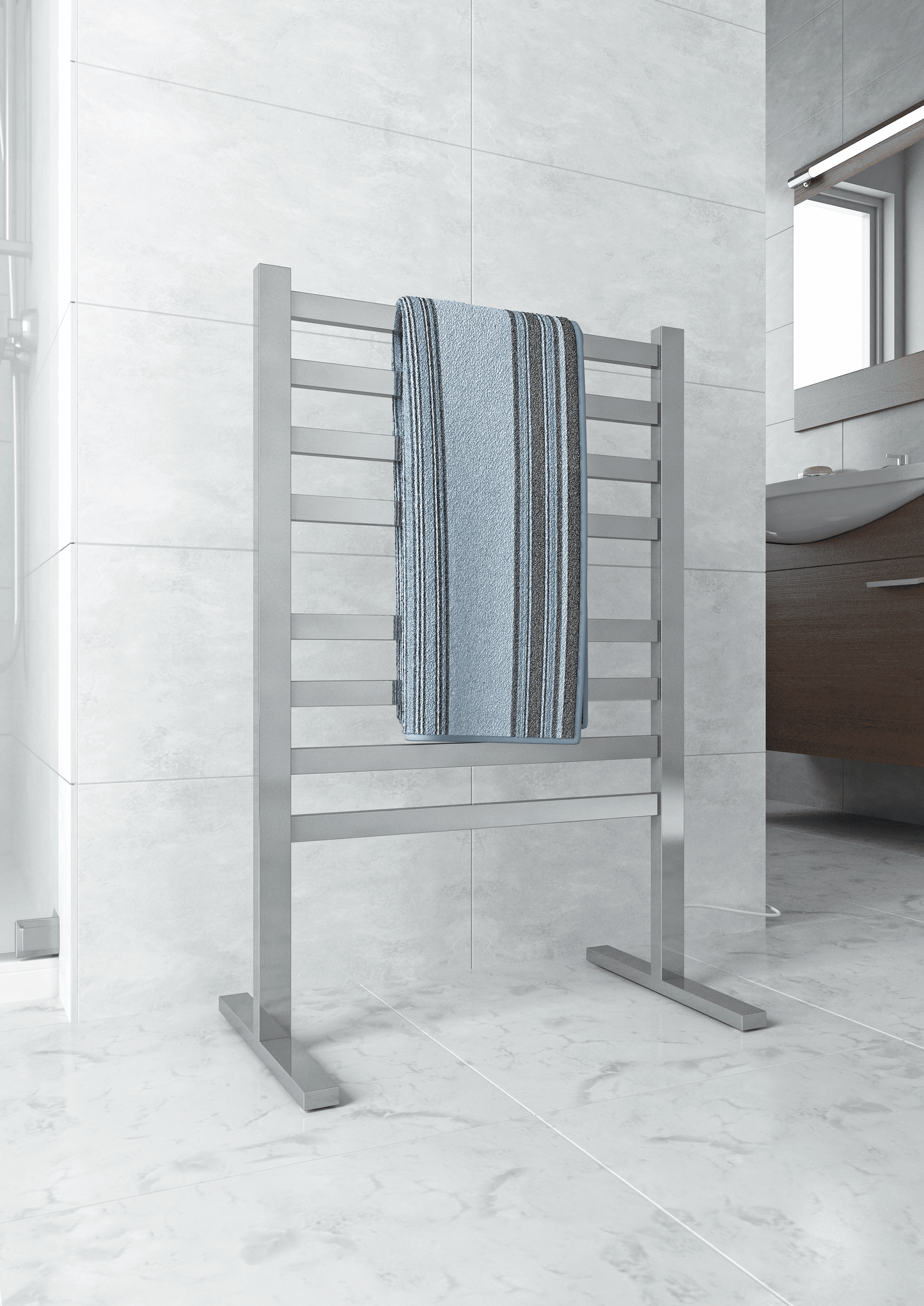 FS55E Straight Flat Free-Standing Polished Heated Towel Rail