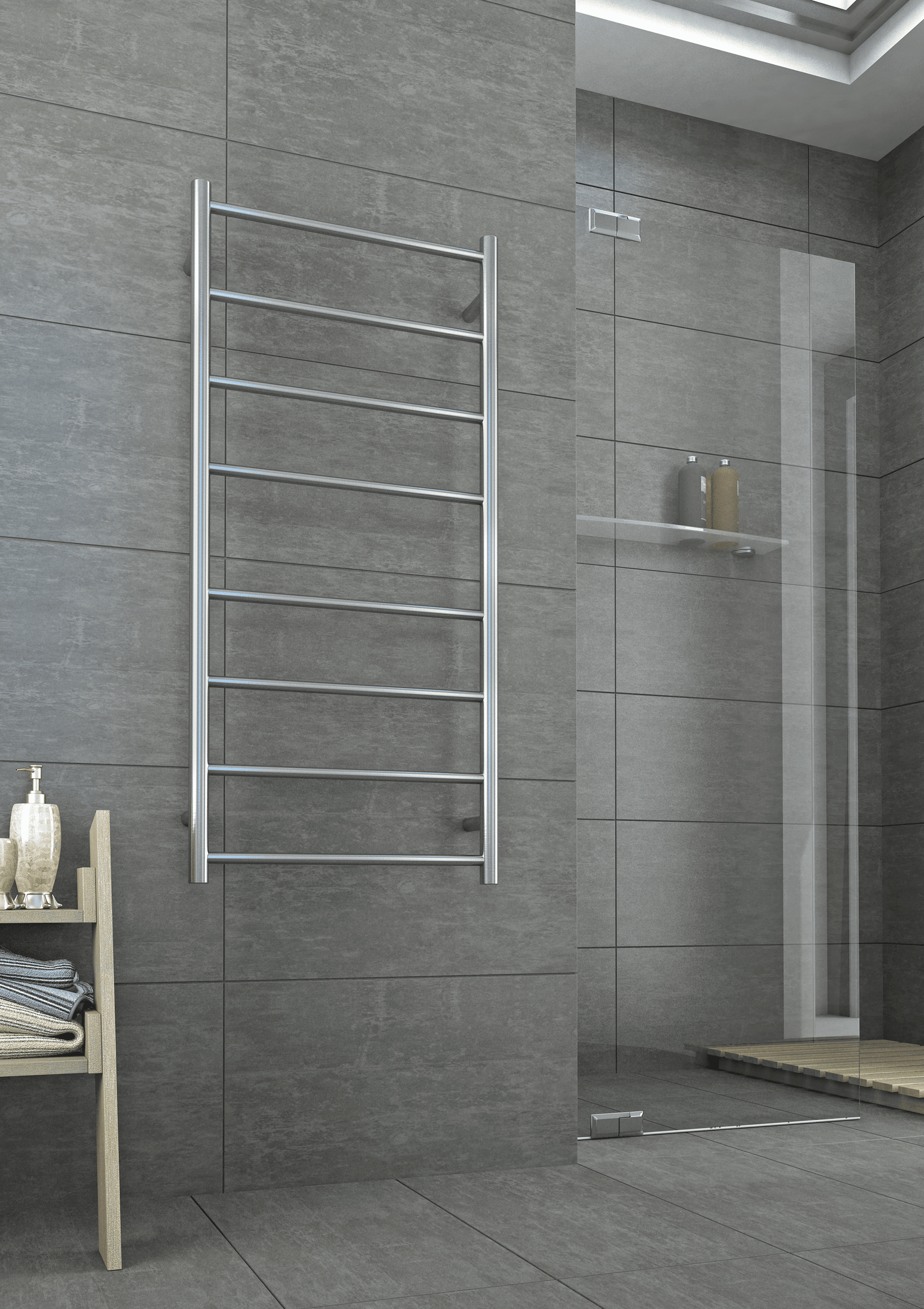 SRB27M Brushed Straight Round Ladder Heated Towel Rail