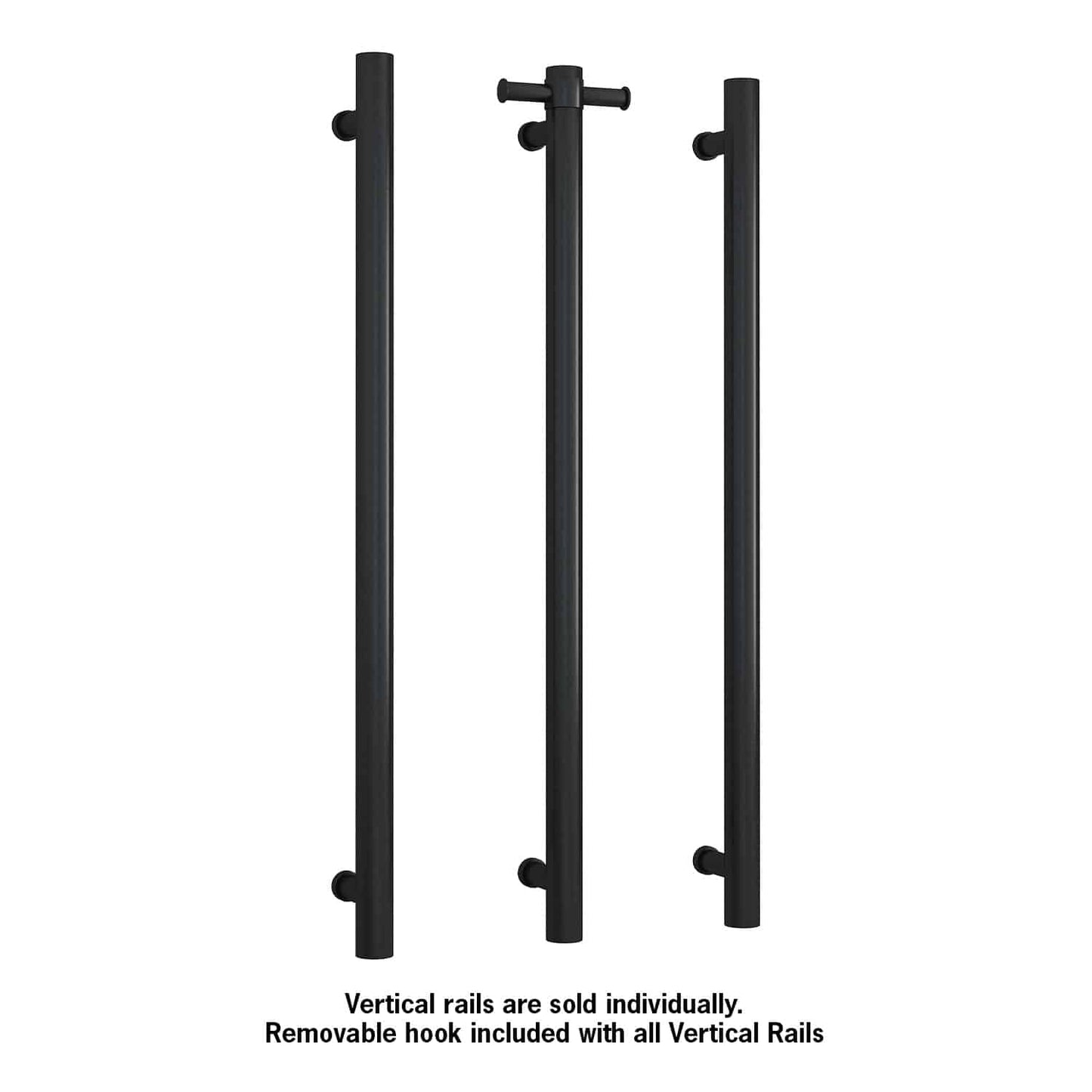 UVS900HB Matt Black Round Non-Heated Vertical Single Towel Rail