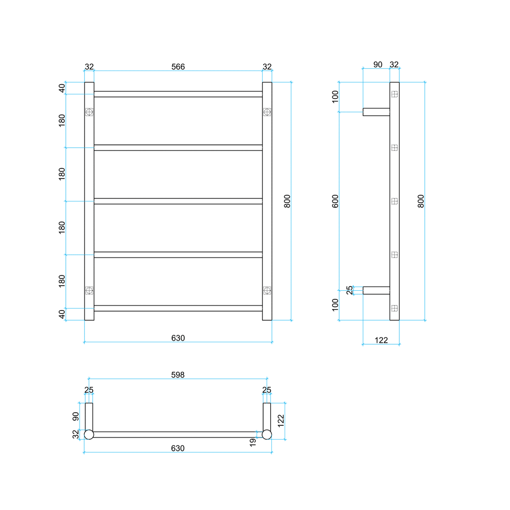 USR54 Straight Round Polished Non-Heated Ladder Towel Rail