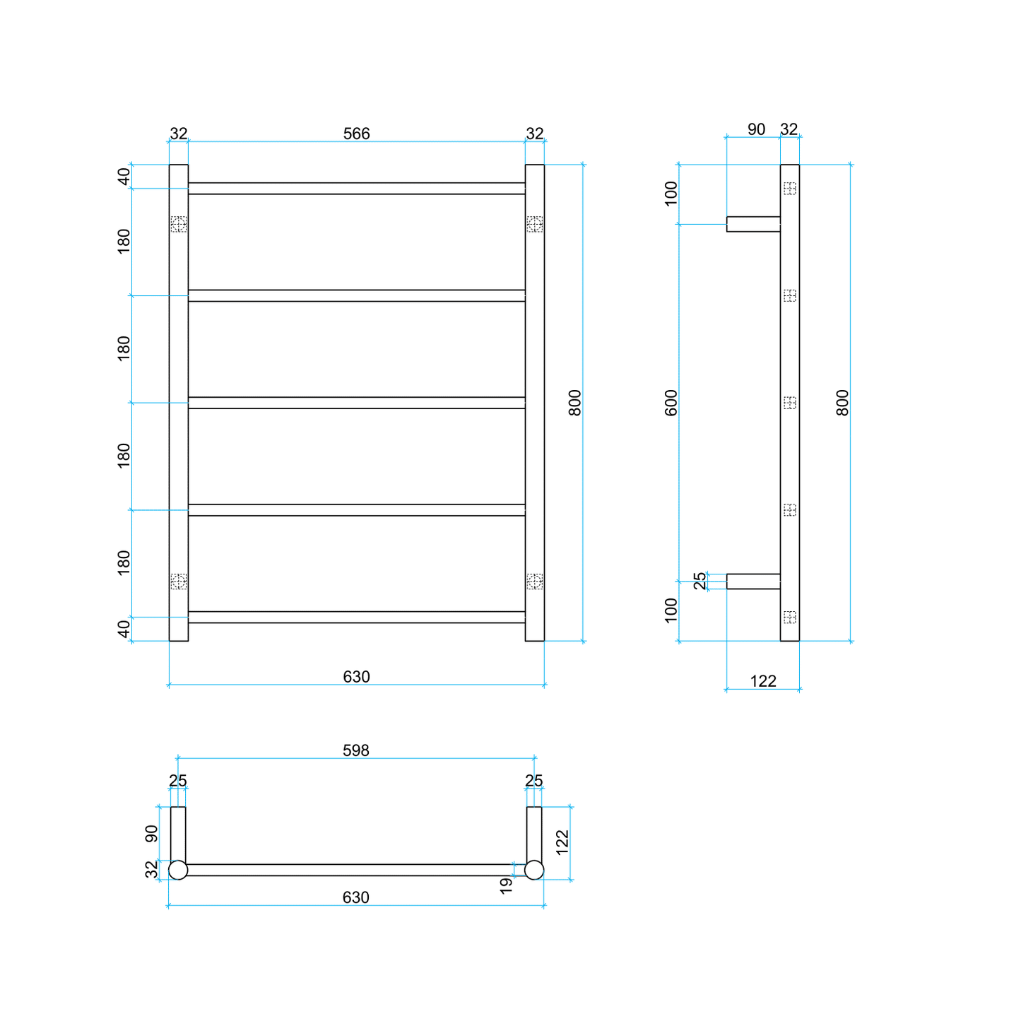 USR54 Straight Round Polished Non-Heated Ladder Towel Rail