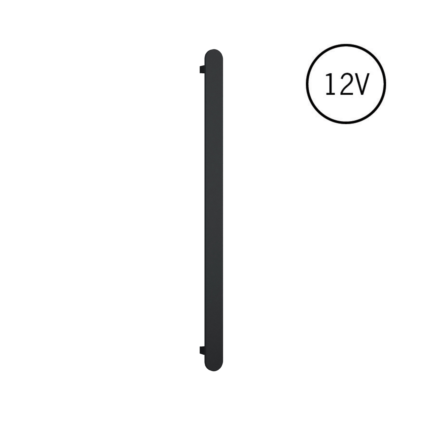 VP900B Matt Black Flat Pill 12V Vertical Single Heated Towel Rail