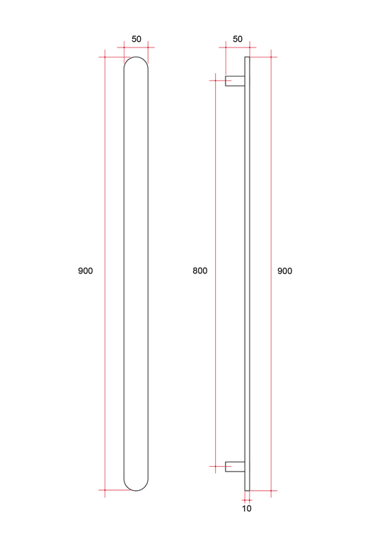 VP900BB Brushed Brass Flat Pill 12V Vertical Single Heated Towel Rail