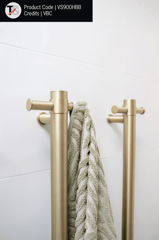 VS900HBB Brushed Brass Round Vertical Single Heated Towel Rail