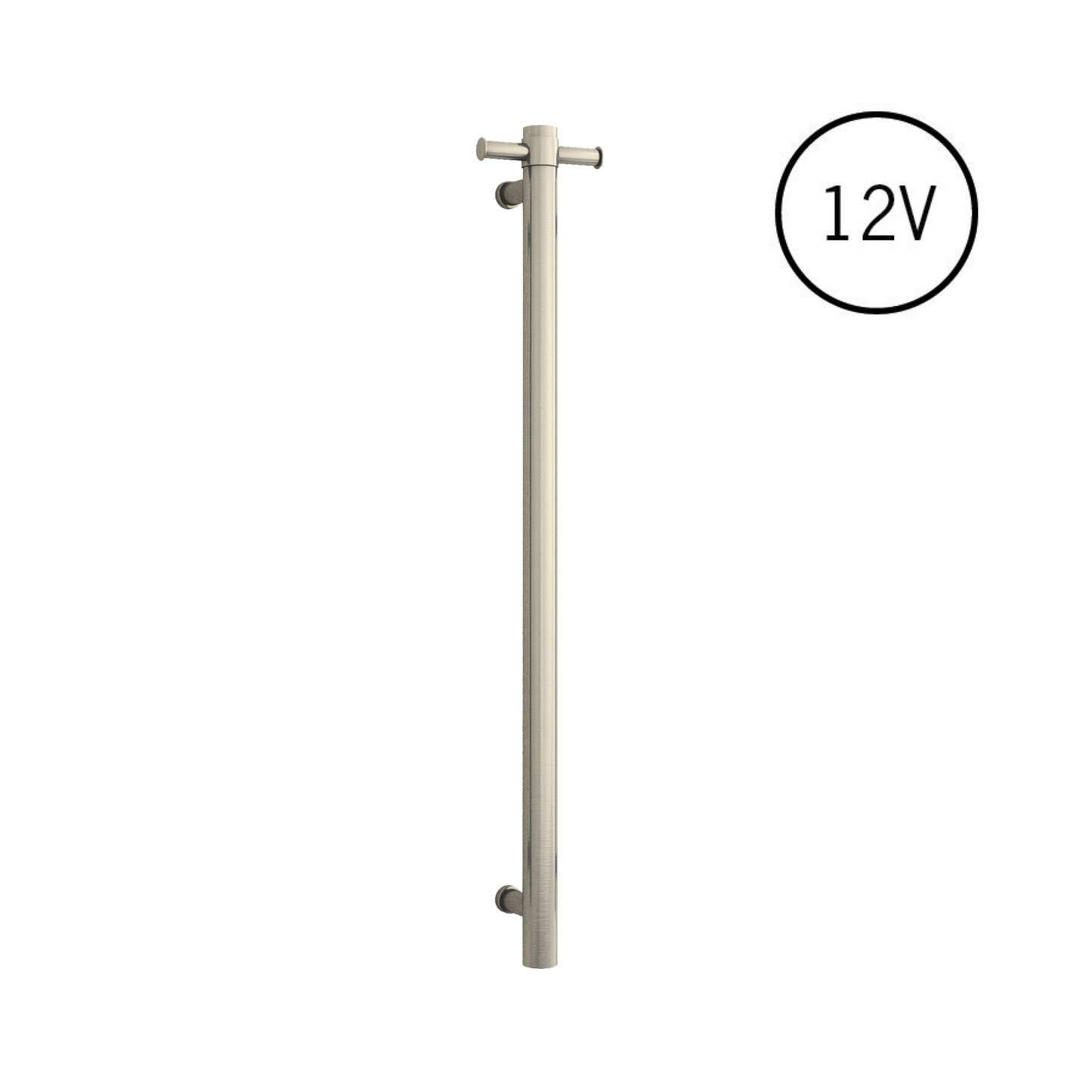 VS900HBN Brushed Nickel Straight Round Vertical Single Heated Towel Rail