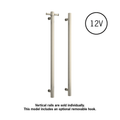VS900HBN Brushed Nickel Straight Round Vertical Single Heated Towel Rail