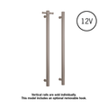 VS900HBR Brushed Round Vertical Single Heated Towel Rail