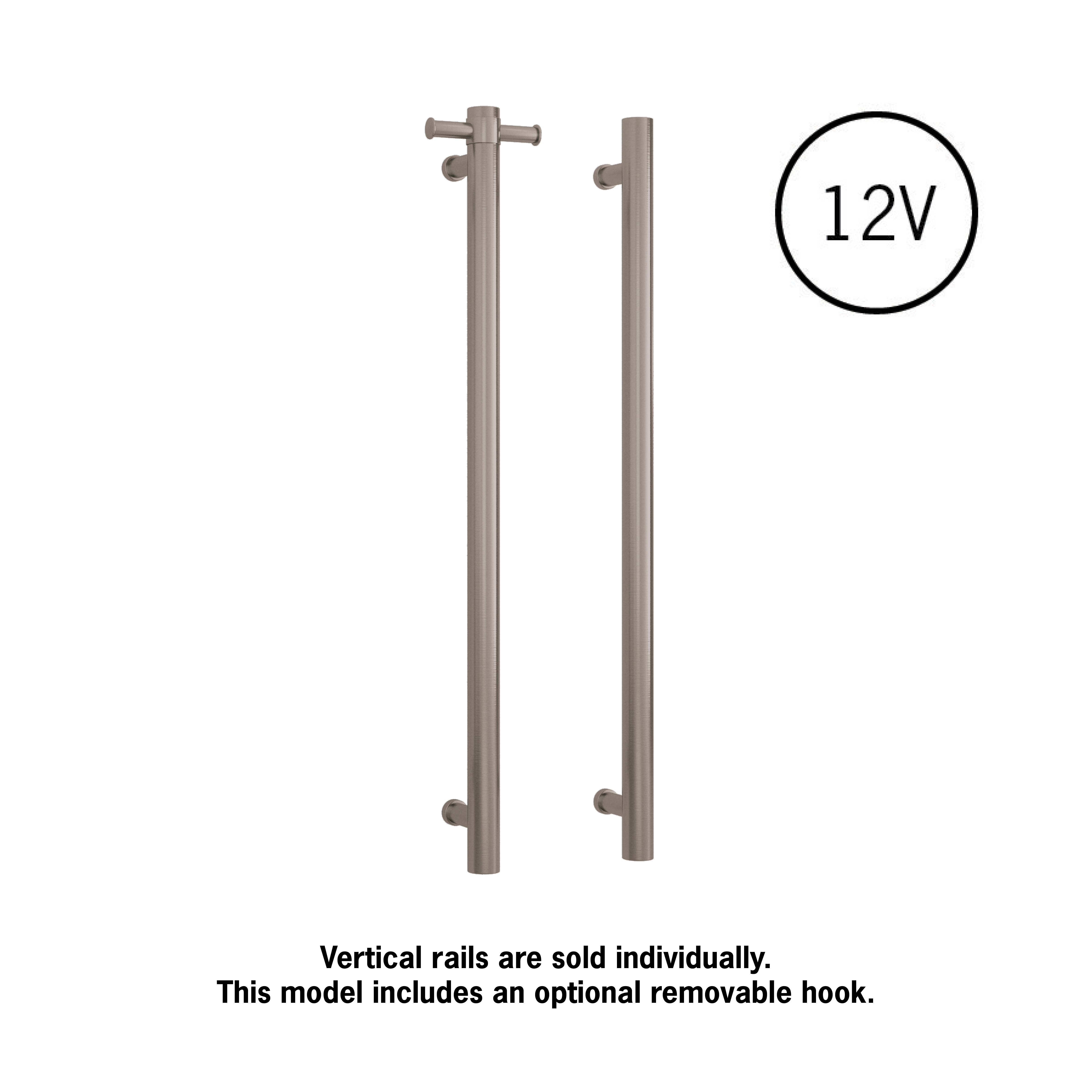 VS900HBR Brushed Round Vertical Single Heated Towel Rail