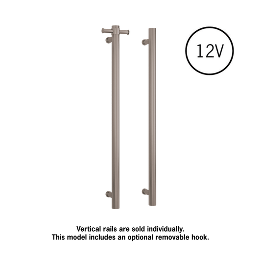 VS900HBR Brushed Round Vertical Single Heated Towel Rail